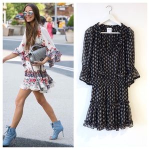 Misa los angeles cerise split neck ruffle dress